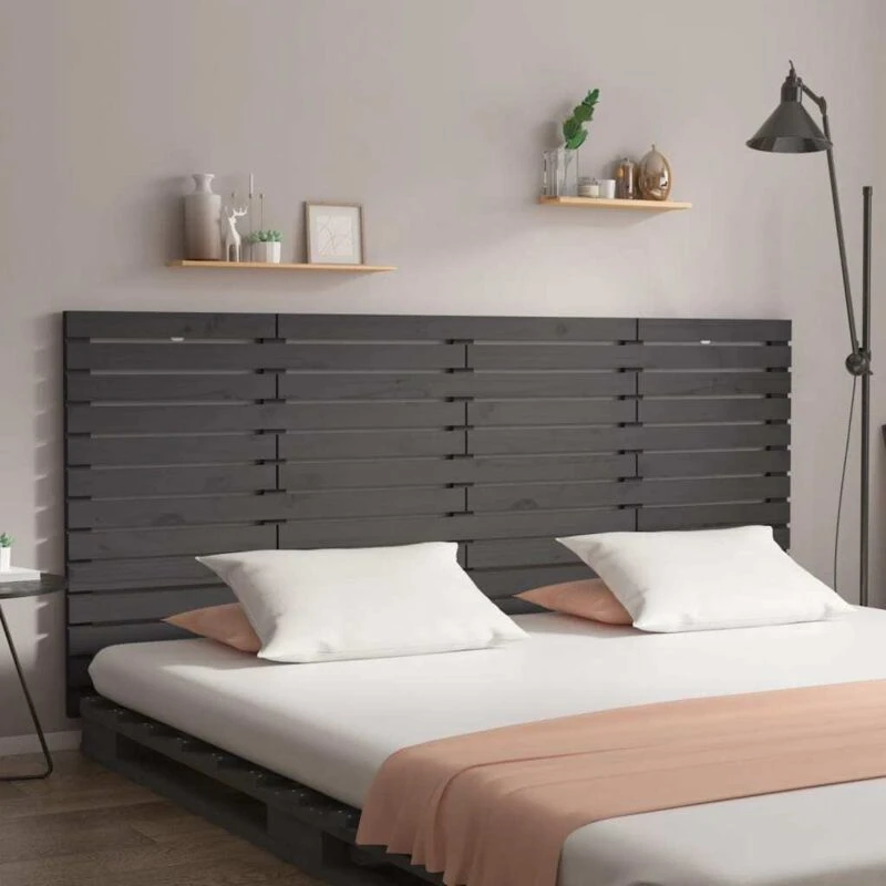 Image of Vidaxl Wall Headboard Grey 206X3X91.5cm Solid Wood Pine, Grey 824670