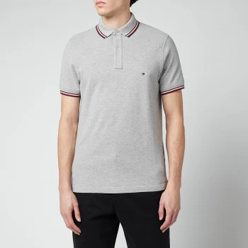 Image of Tommy Hilfiger Mens Tipped Slim Fit Polo Shirt - Medium Grey Heather - M