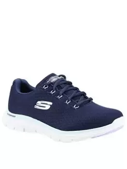 Image of Skechers Flex Appeal 4.0 Waterproof Mesh Lace-up Trainer - Navy, Size 3, Women