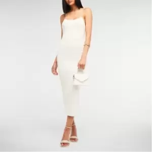 Image of Missguided Mock Pearl Strap Rib Knit Midaxi Dress - White