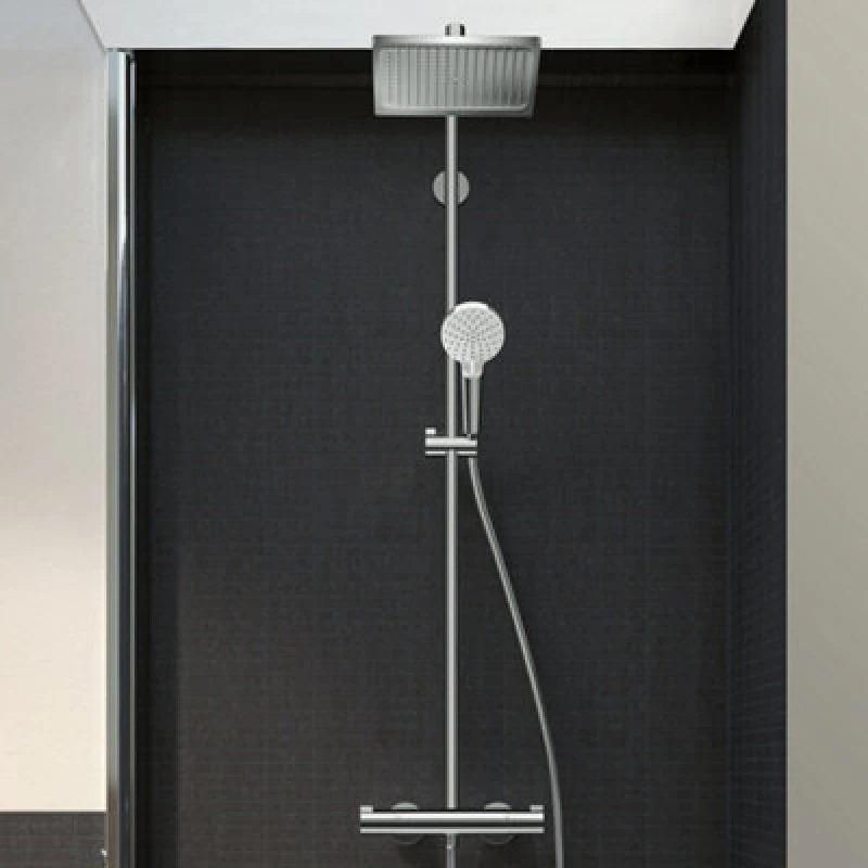 Image of Hansgrohe Crometta E Showerpipe 240 1-Jet Ecosmart With Thermostatic Shower Mixer