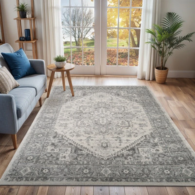 Image of Livabliss Vintage Oriental Boho Grey/white Farah Area Rug 120 X 170 Cm - Easy Care, Non Shedding, Ideal For Living Room & Bedroom