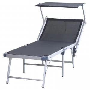 Image of Outsunny Outdoor Sun Lounger w/ Overhead Canopy Aluminium Adjustable Back Texteline Seat Foldable Reclining Garden Park Beach Grey