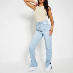 Image of I Saw It First High Waisted Split Hem Jeans - Blue