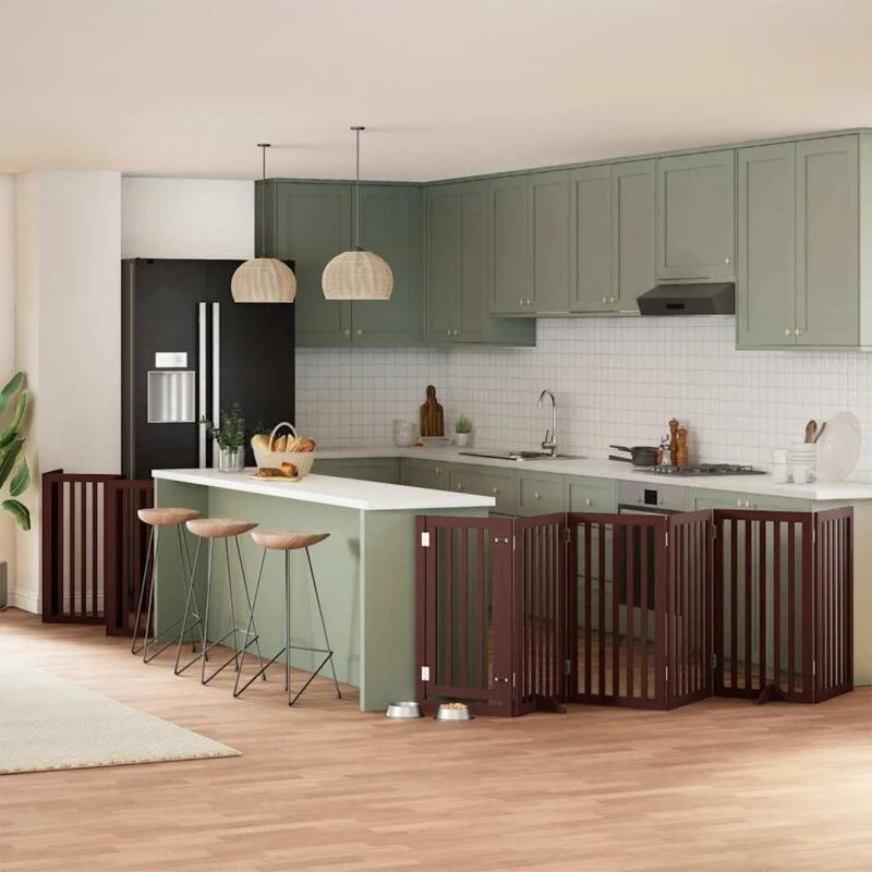 Image of vidaXL Dog Gate with Door Foldable 12 Panels Brown 600cm Poplar Wood, Brown 3155663