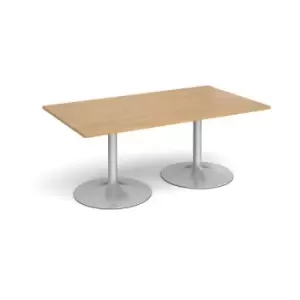 Image of Trumpet base rectangular boardroom table 1800mm x 1000mm - silver base and oak top