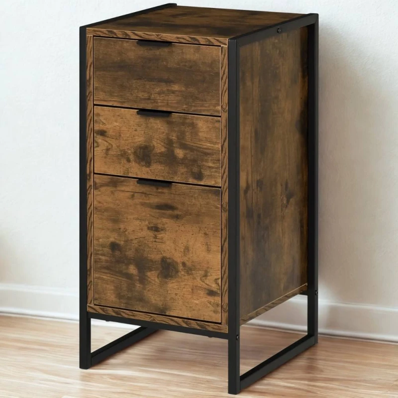 Image of Pirlo Plush Industrial 3 Drawer Chest Of Drawers Storage Unit in Brown Brown Unisex
