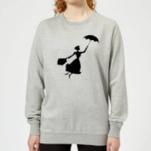 Image of Mary Poppins Flying Silhouette Womens Christmas Sweatshirt - Grey - L
