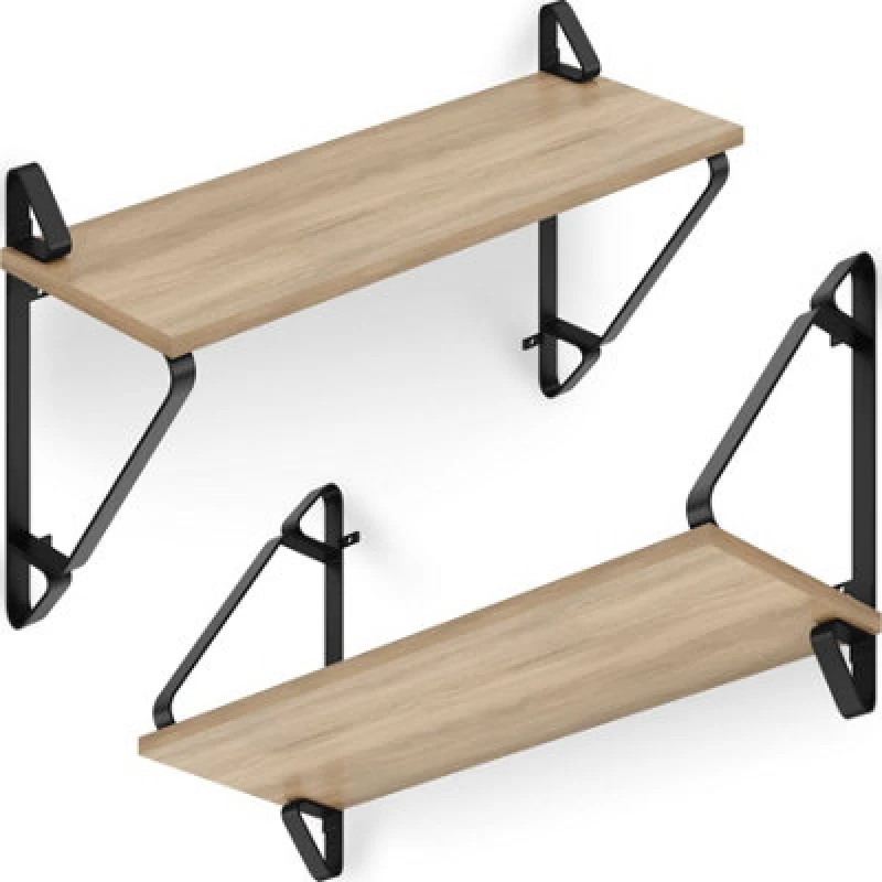 Image of Tectake Wall Shelves Irvine - Set Of 2, Wood & Metal Look, High Load-Capacity - Industrial Wood Light, Oak Sonoma