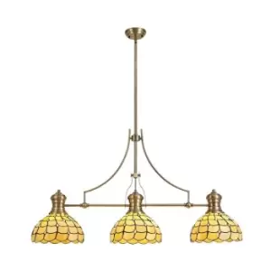 Image of 3 Light Telescopic Ceiling Pendant E27 With 30cm Tiffany Shade, Antique Brass, Beige, Clear Crystal - Luminosa Lighting