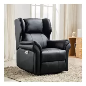 Image of Oakford Black Electric Bonded Leather Auto Recliner Wing Back Lounge Chair With Usb
