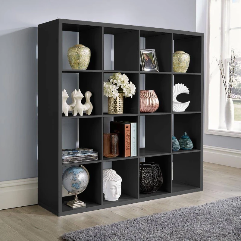 Image of Home Source Cube Plus 16 Bookcase Shelving Storage Unit Black