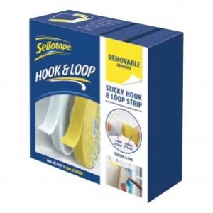 Image of Sellotape 20mm x 6m Removable Sticky Hook and Loop Strip 2055786