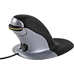 Image of Fellowes Medium Wired Vertical Mouse Penguin Black, Silver