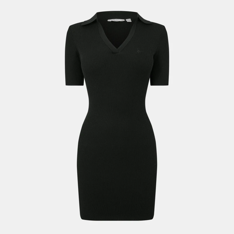 Image of Jack Wills Rib Knit Polo Dress - Black 6