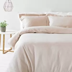 Image of Waffle Textured Duvet Cover Set Blush