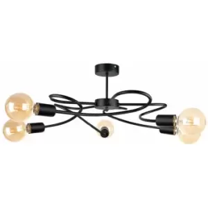 Image of Keter Fiore Multi Arm Semi Flush Ceiling Light Black, 60cm, 5x E27