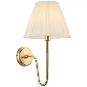 Image of Rouen & Carla Wall Lamp with Shade Antique Brass Plate & Cream Fabric - Endon