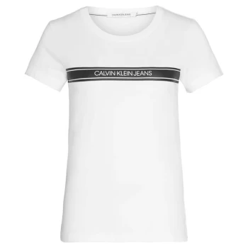 Image of Calvin Klein Jeans Stripe Slim T Shirt - YAF BRGHT WHITE