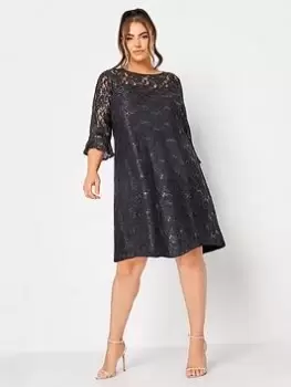 Image of Yours Lace Swing Dress Black, Size 16, Women