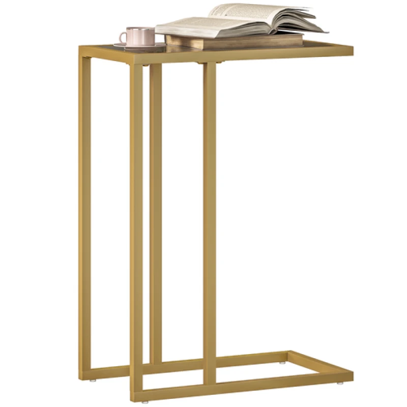 Image of HOMCOM HOMCOM C-Shaped Side Table, End Table with Tempered Glass Tabletop, Gold Gold One Size Unisex 5063603041578