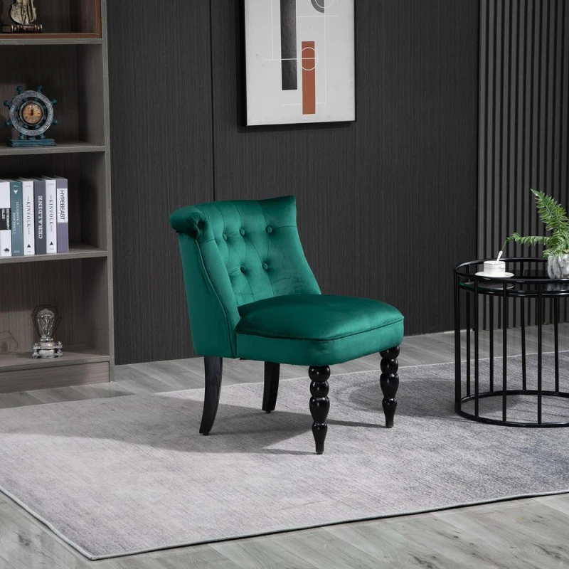 Image of HOMCOM Velvet Accent Chair Tufted Wingback Chair - Green 839-010V70GN