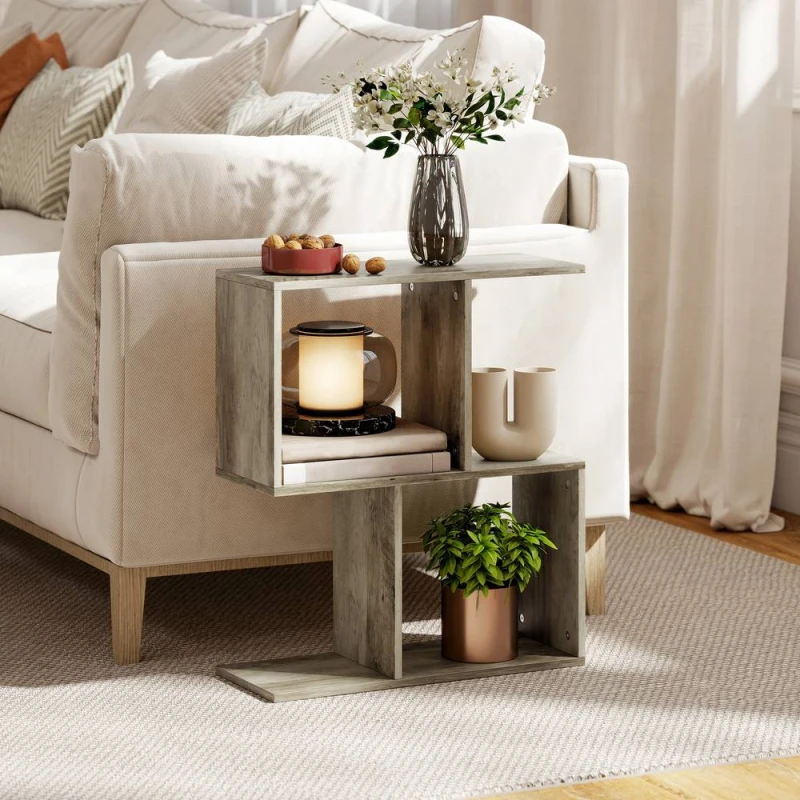 Image of HOMCOM Side Table, Narrow End Table with Storage Shelves in Grey Grey Unisex