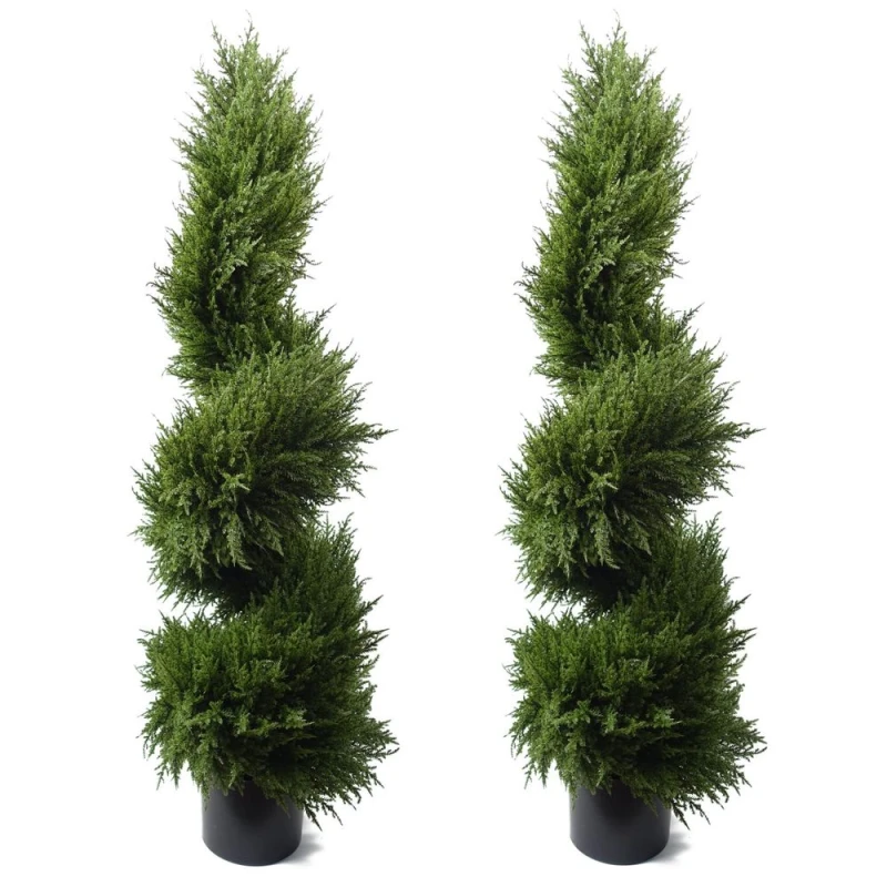 Image of Leaf Pair of 120cm Premium Artificial Cypress Spiral Topiary Green