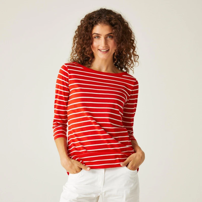 Image of Regatta Womens Bayletta Cotton Blend Lightweight T Shirt 12 - Bust 36' (92cm) High Risk Red/White RWT294-LPL-12