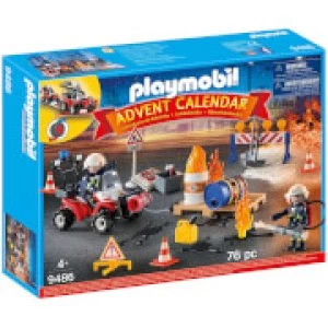Image of Playmobil Advent Calendar - Construction Site Fire Rescue with Pullback Motor (9486)