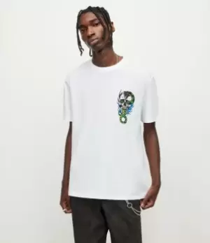 Image of AllSaints Mens Adder Crew T-Shirt, Optic White, Size: M