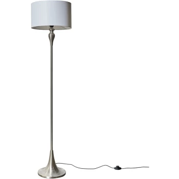 Image of Brushed Chrome Spindle Floor Lamp Light with Fabric Lampshade - White