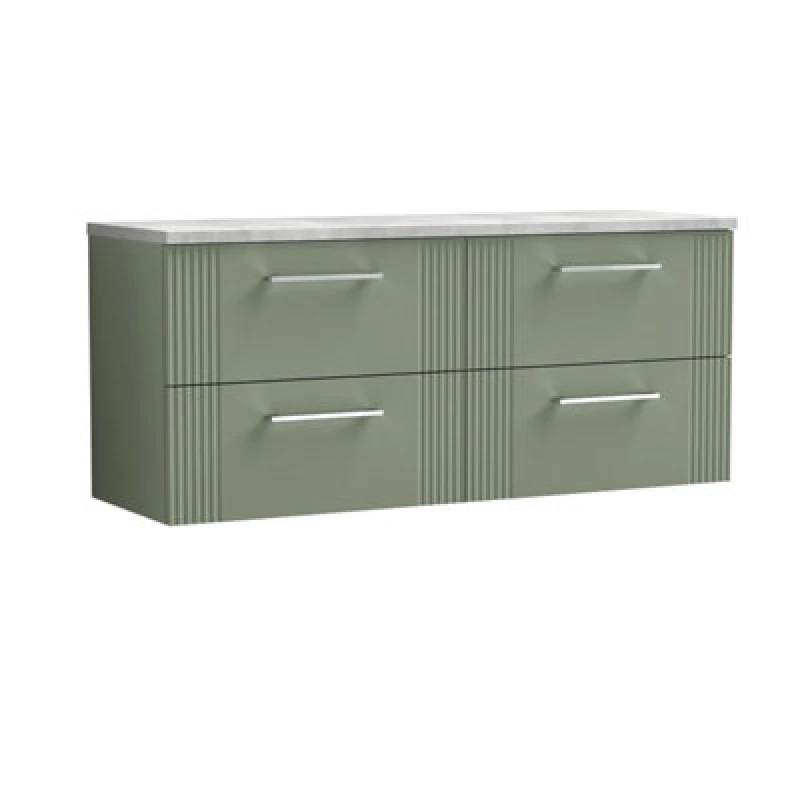 Image of Nuie Deco Wall Hung 4-Drawer Vanity Unit & Bellato Grey Laminate Worktop, Counter Top Vanity Unit In Satin Green, 1200mm