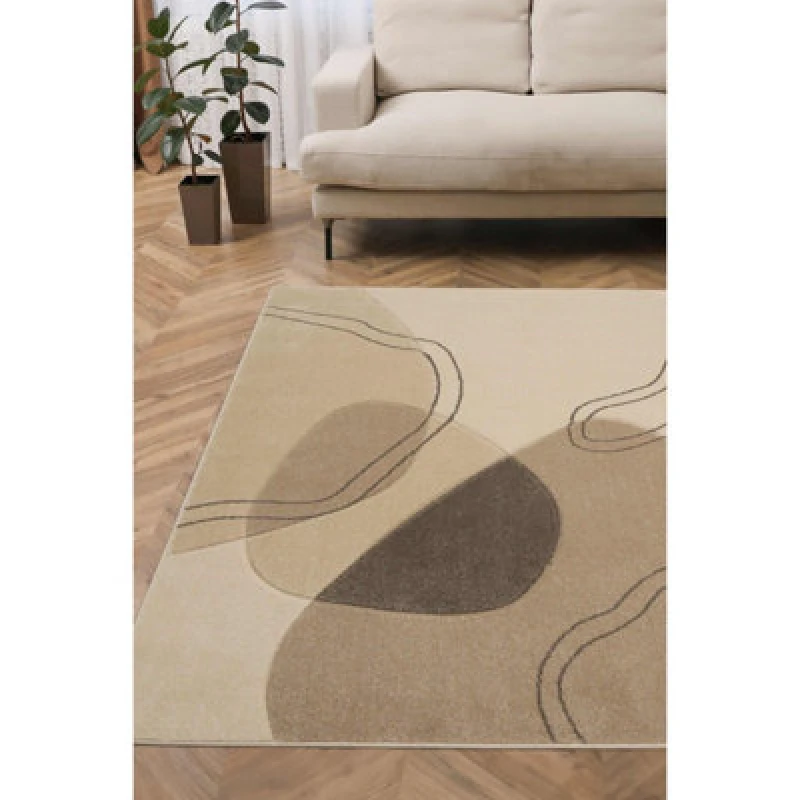 Image of Melrose Abstract Design Natural Living Room Medium Indoor Area Rug 120/170Cm