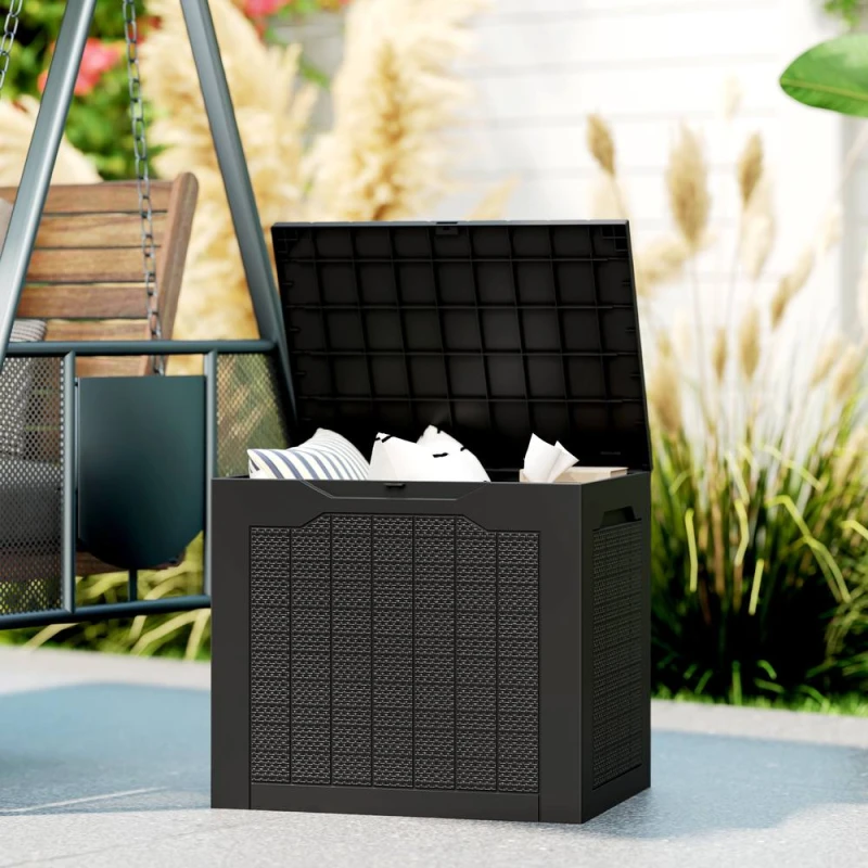 Image of Outsunny Outsunny 93L Plastic Garden Storage Box, Storage Container w/ Handles, Black 5063603085749