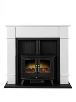 Image of Adam Fires & Fireplaces Oxford Stove Suite In Pure White With Woodhouse Electric Stove