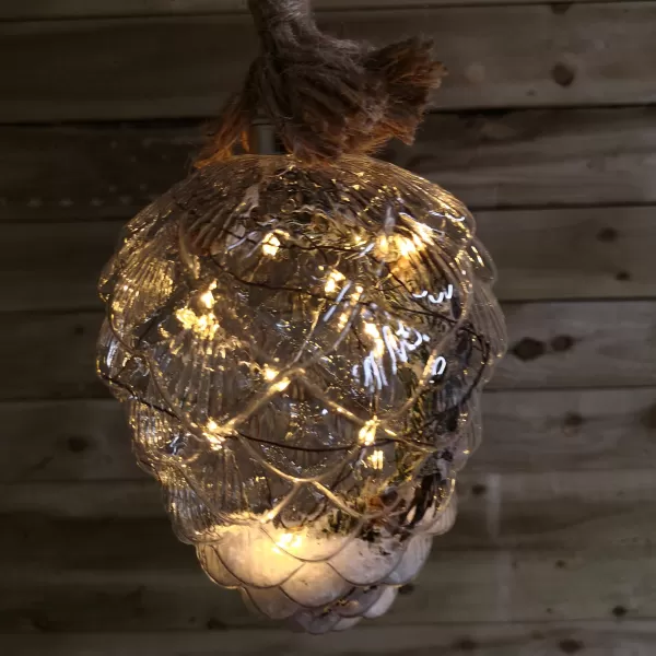Image of LED Battery Operated Hanging Glass Christmas Pinecone Decoration