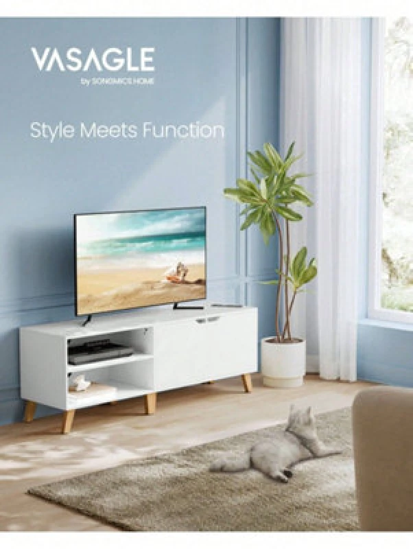 Image of Songmics Vasagle TV Cabinet For Tvs Up To 65", 140 Cm Wide TV Stand With 2 Doors, Adjustable Shelves, TV Table,