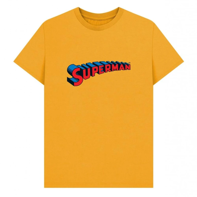 Image of Superman Mens Official Graphic Logo T-Shirt in Mustard Size: Small Mustard Male S