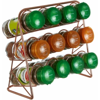 Image of Premier Housewares - Spice Rack / Racks With Copper Finish Free Standing Spices Rack Organizer With Jars Three Tier Metal Wire Frame Design 11 x 20 x