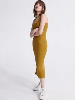Image of Superdry Sahara Knit Midi Split Dress - Yellow, Size 10, Women