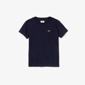 Image of Boys' Lacoste SPORT Breathable Cotton Blend T-Shirt Size 6 yrs Navy Blue