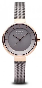 Image of Bering Womens Solar Rose Gold Case, Stainless Steel Mesh Watch