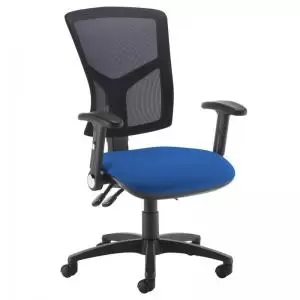 Image of Senza high mesh back operator chair with folding arms - Curacao Blue