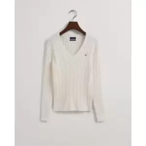 Image of Gant Gant V Neck Cable Knit Jumper Womens - Cream