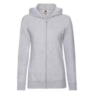 Image of Fruit Of The Loom Ladies Fitted Lightweight Hooded Sweatshirts Jacket / Zoodie (240 GSM) (XS) (Heather Grey)