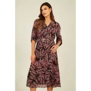 Image of Mela London Black Blossom Pleated Skirt Midi Dress - Black