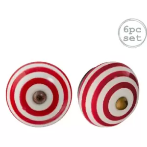 Image of Nicola Spring - Round Ceramic Cabinet Knobs - Dark Red Stripe - Pack of 6