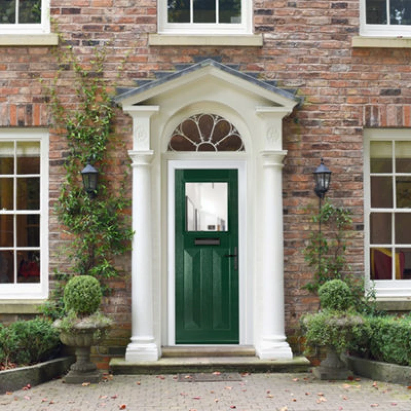Image of Lacerta Composite Door Eaton Green 920mm X 2090mm Open In Left Hand Clear Glass 10 Year Guarantee - Free Delivery & Smart Lock