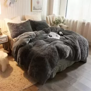 Image of Ezysleep Luxury Faux Fur Grey Shaggy Duvet Set 135cm Width